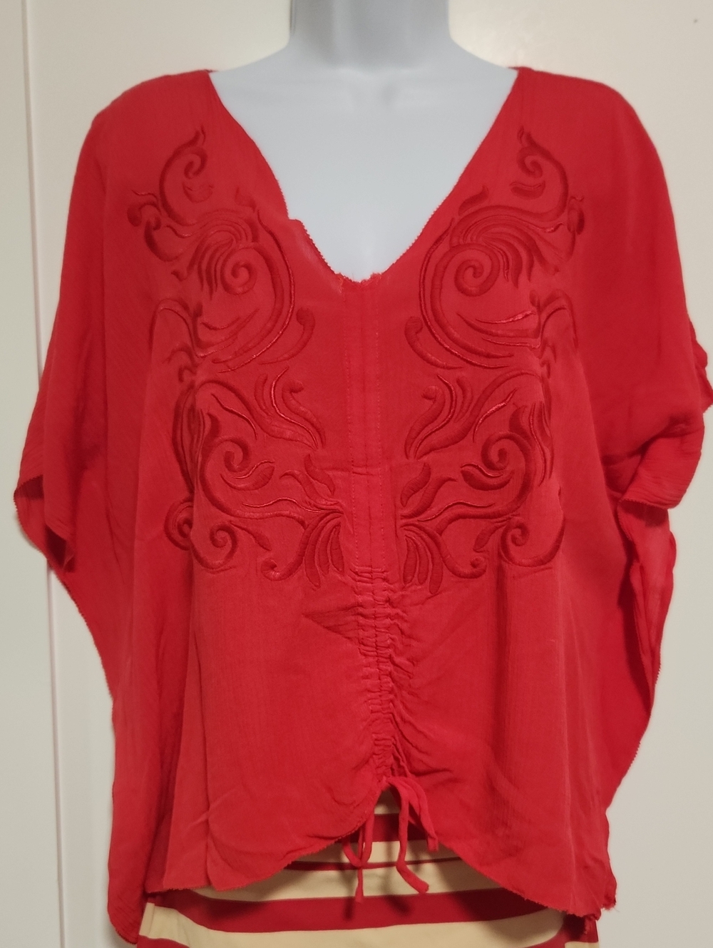 Bebe Red Embroidered V-Neck Top
